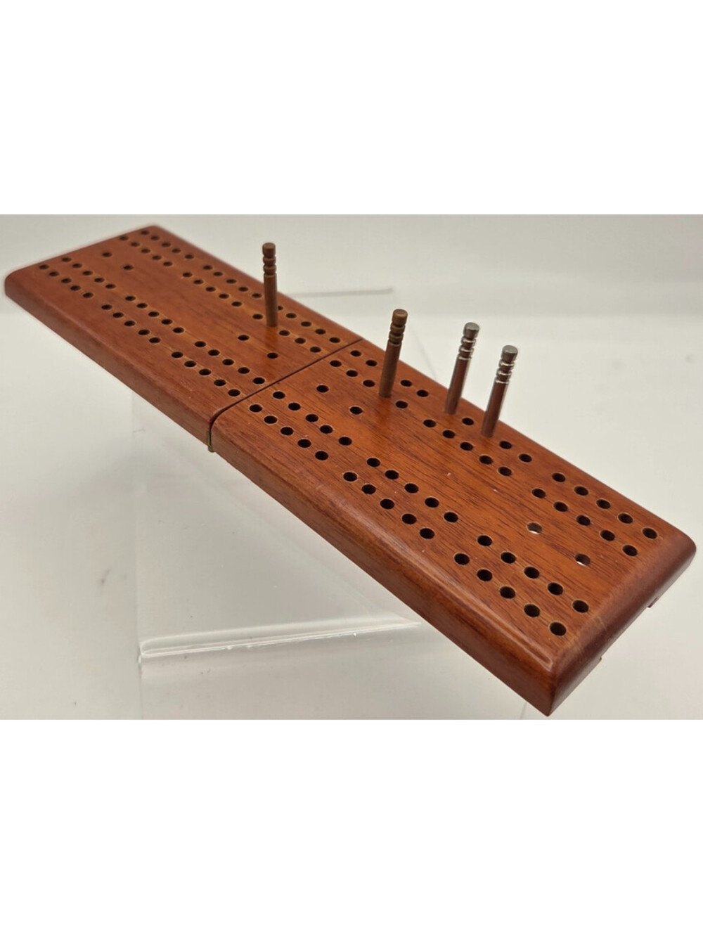 Vintage Wooden Cribbage Board Folding w/ Metal Peg Storage Compact Travel